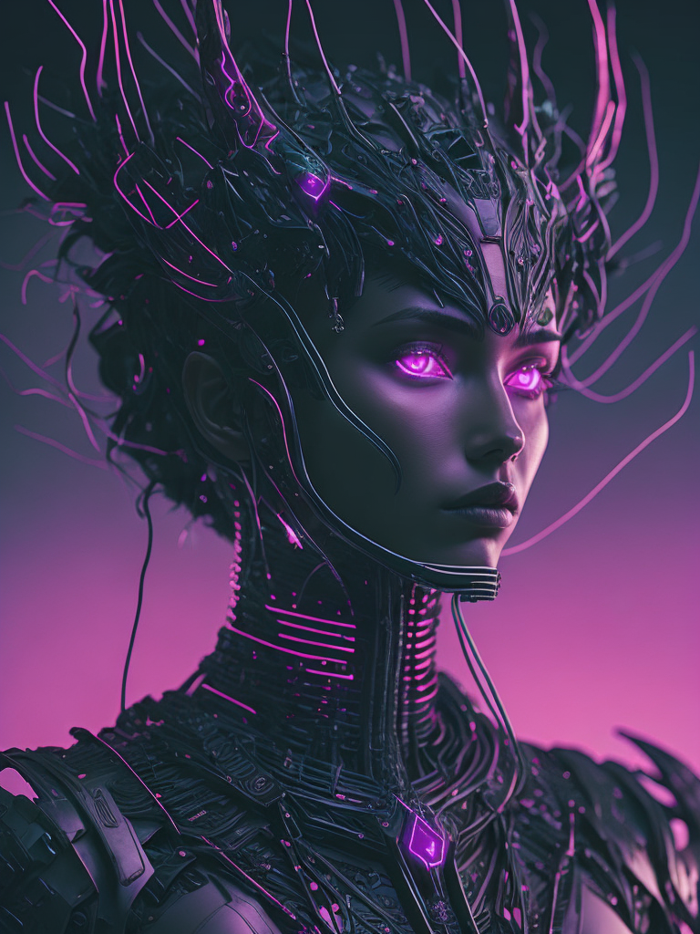 A cybernetic goddess, vaporwave aesthetic, colorful, psychedelic, digital painting, artstation, concept art, smooth, sharp focus, illustration