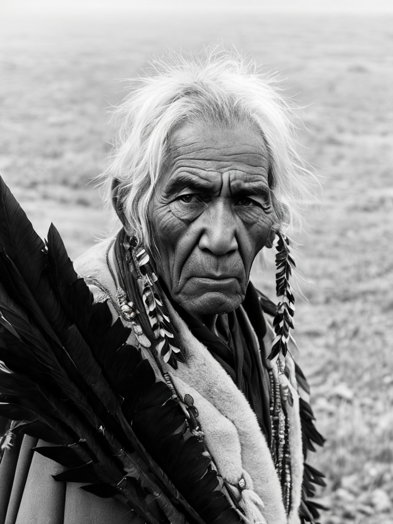 Canada's First Nations people, rare historical photo, black and white photography, a old man, traditional costume, redskin, native Americans