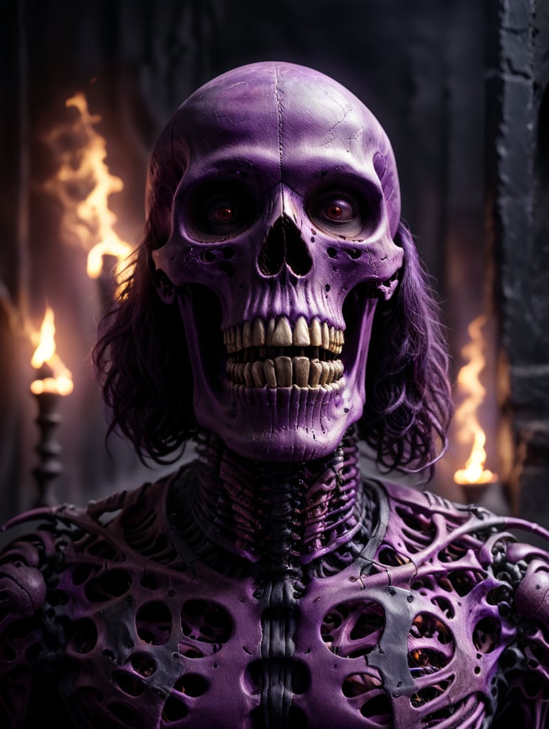 ((purple)) skeleton posing portrait