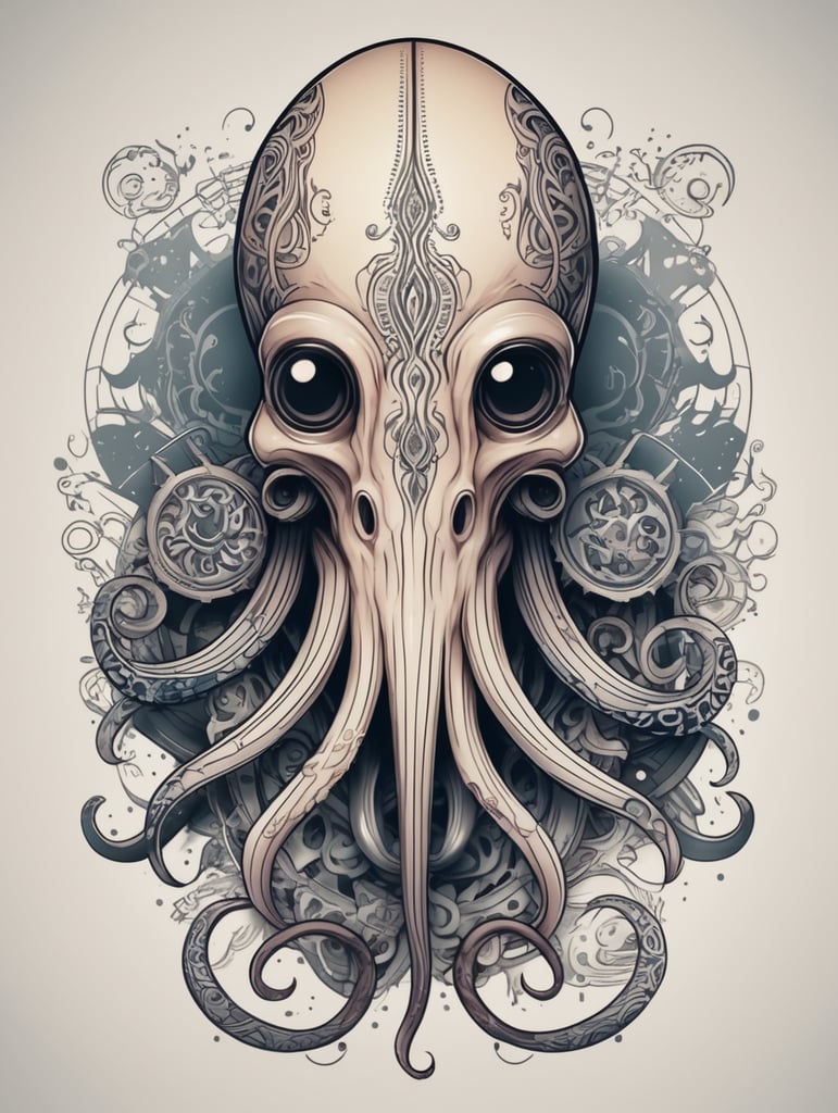 tattoo design squid, vector art, lines