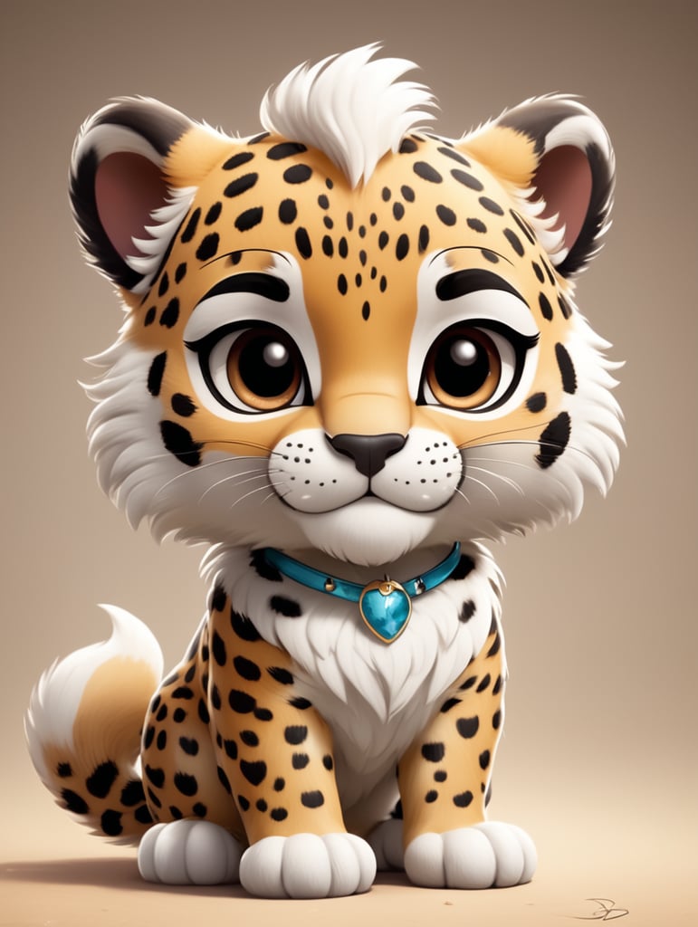 cute, fluffy, jaguar, full view, chibi style, disney style, cartoon style, pixar style, with transperent background, facing to the left
