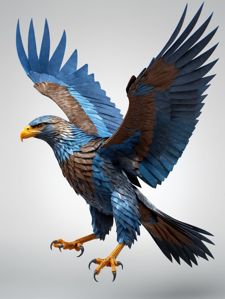 Origami whole angle facing 3 white blue colour