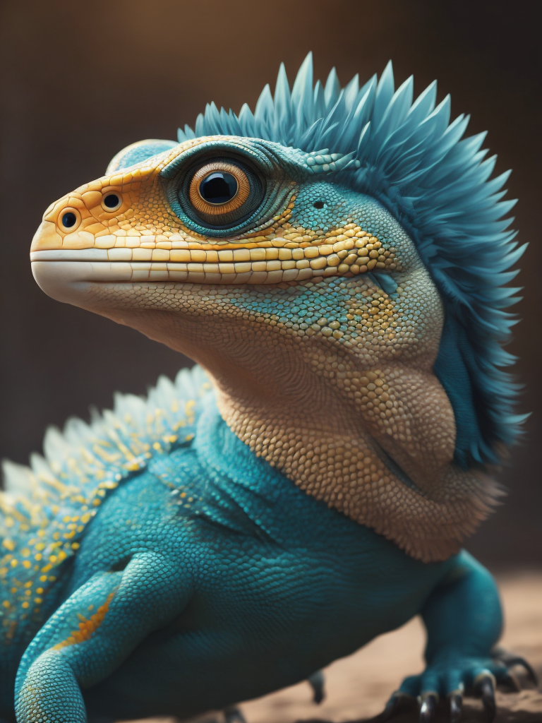 Blue feathered lizard, Vibrant colors, Depth of field, Incredibly high detail, Blurred background