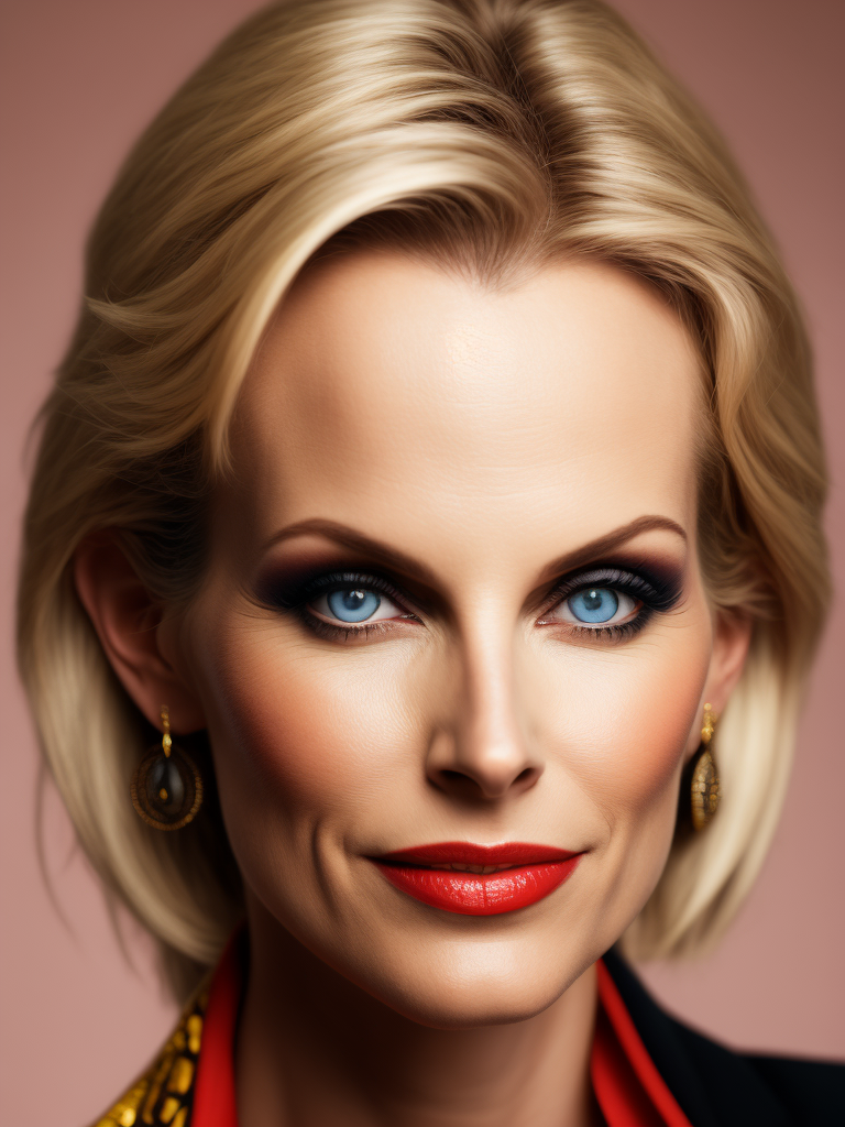 Portrait of Monica Potter, bright and saturated colors, elegant, highly detailed, vogue, fashion magazine, sharp focus, bright expressive makeup, dramatic lighting, depth of field, incredibly high detailed, blurred background