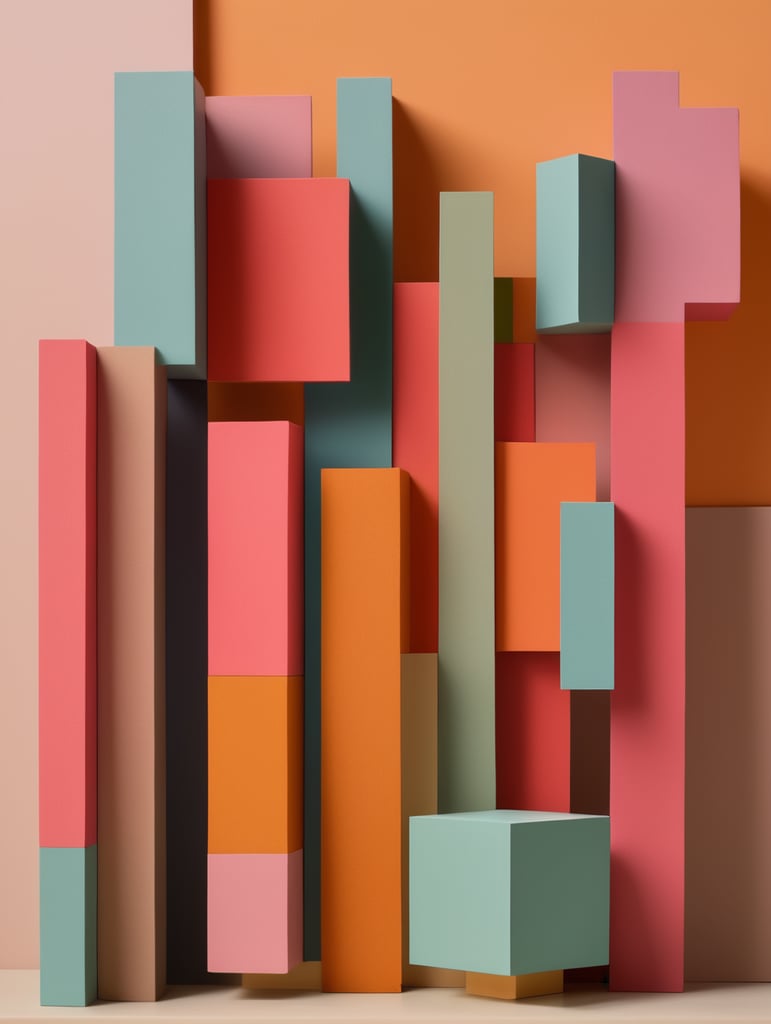 Escultura vertical de figuras geométricas de colores vibrantes inspiradas en luis barragan