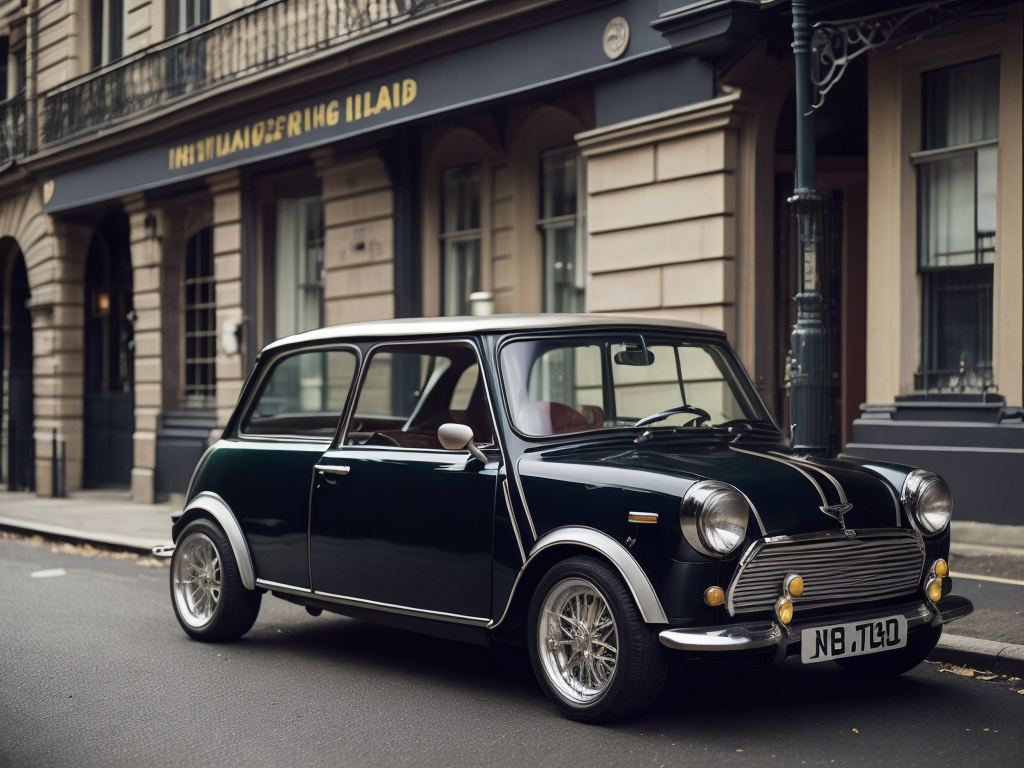 A black austin mini from 1970, with a lot of details, on paris