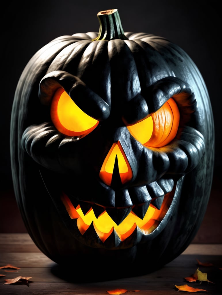 Halloween pumpkin photorealistic illustration, scary, dark