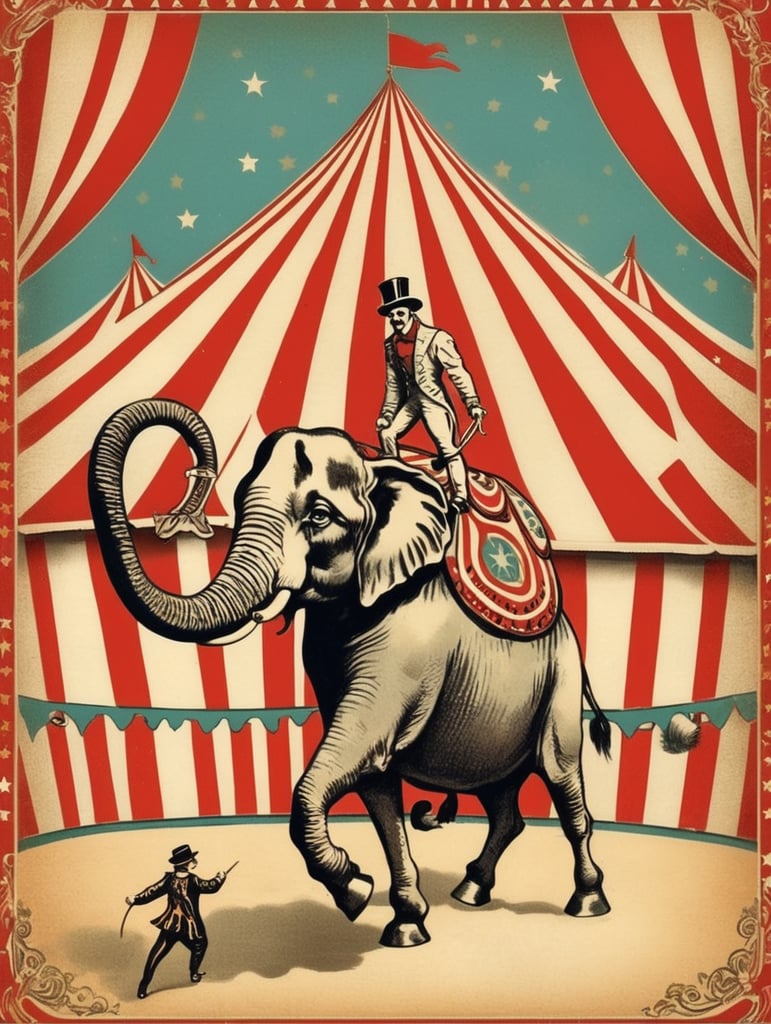 vintage Circus postcard illustration