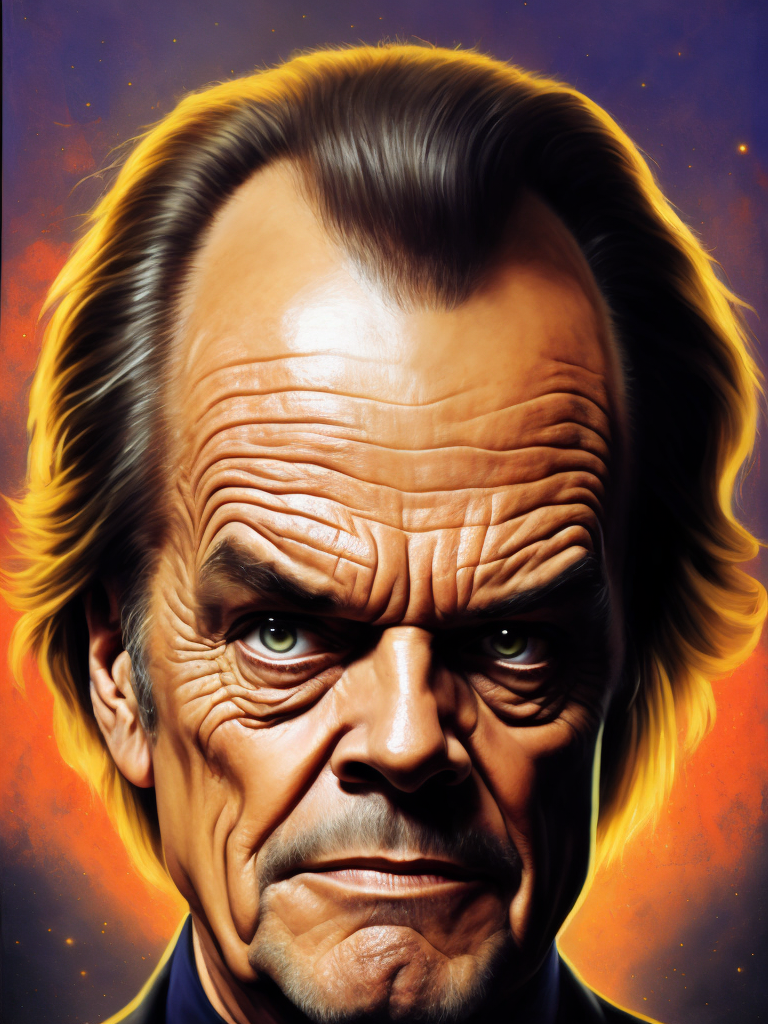 Jack Nicholson, Hero portrait, Illustration, Painting, Fantasy, Sci-Fi, Cover Art, USA , style of Vincent Di Fate