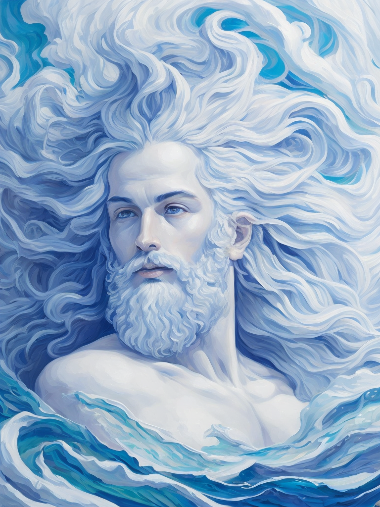 Neptune, oil on canvas, surrealism, neoclassicism, renaissance, hyper realistic, ultra detailed, cell shaded, 8k. minimalism, lenoid afremov style