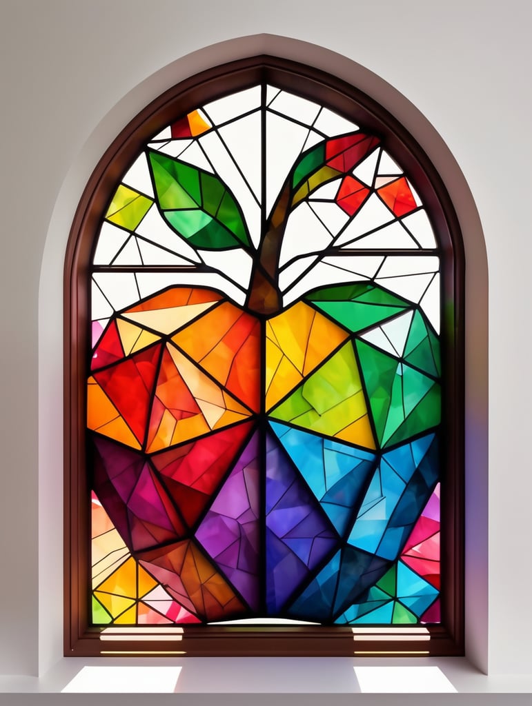Colorful stained window apple low poly papercraft white background