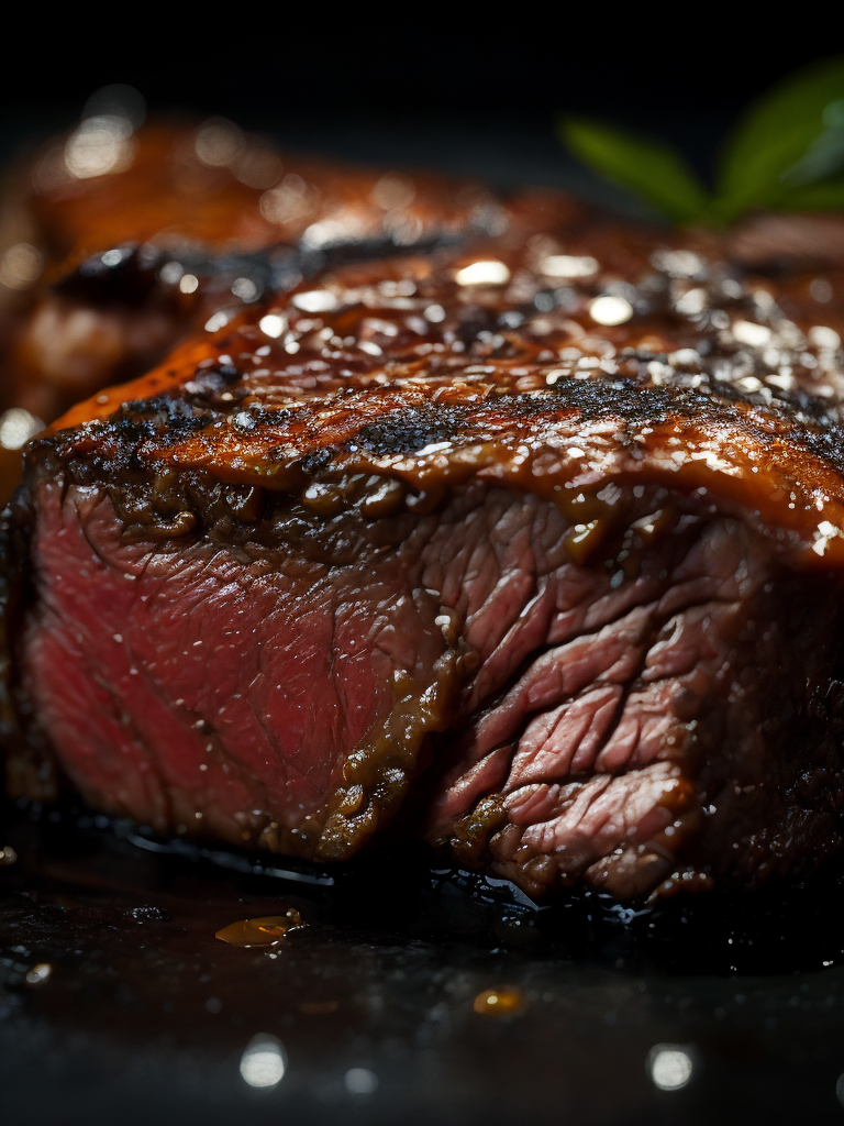 macro photography of a steak