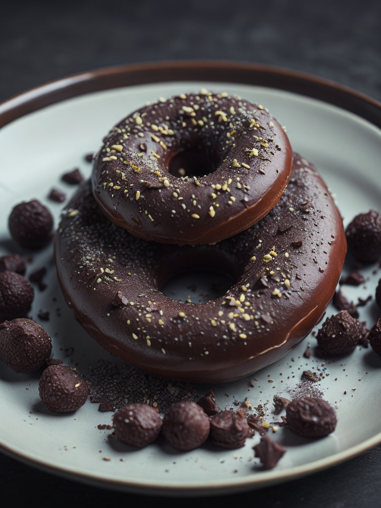 Realistic detailed chocolate sprinkled donuts on a white plate::2 food photography, photorealistic, ultra realistic, maximum detail, recipes.com, epicurious, instagram :: 8k, volumetric light, cinematic, octane render