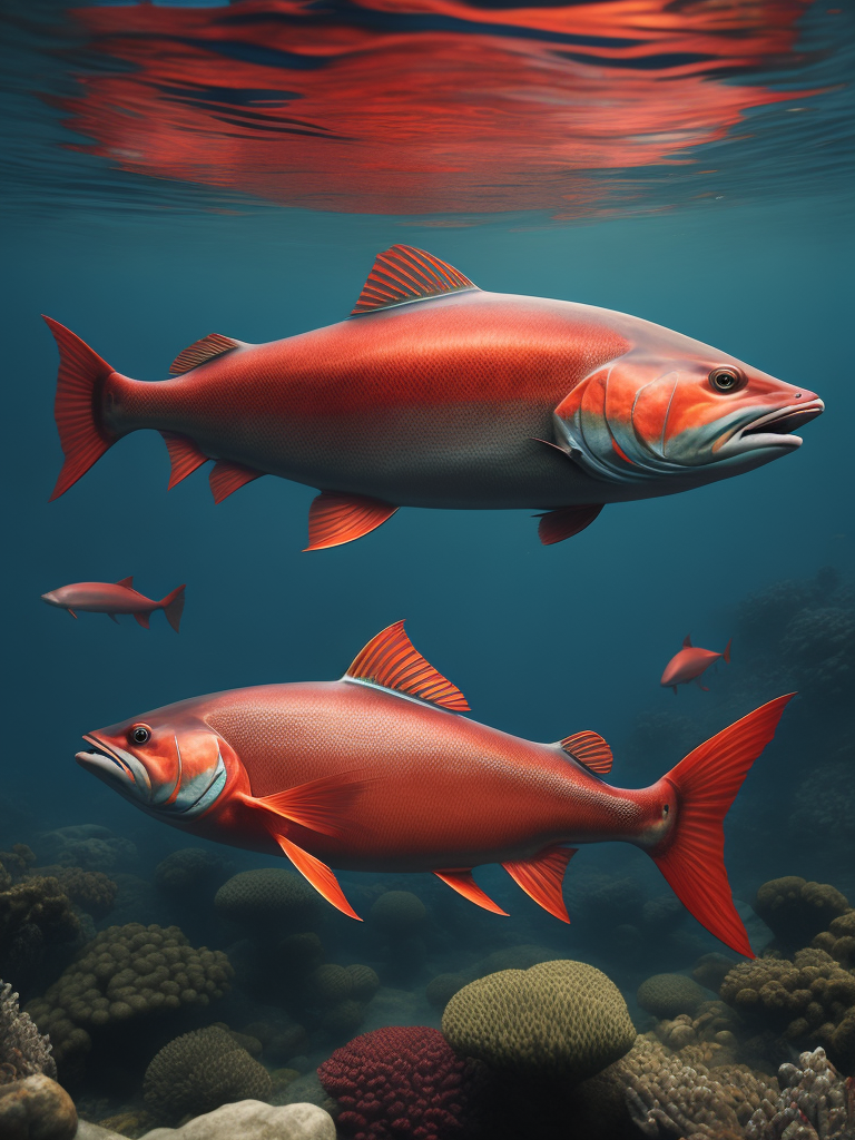 Red salmon in ocean