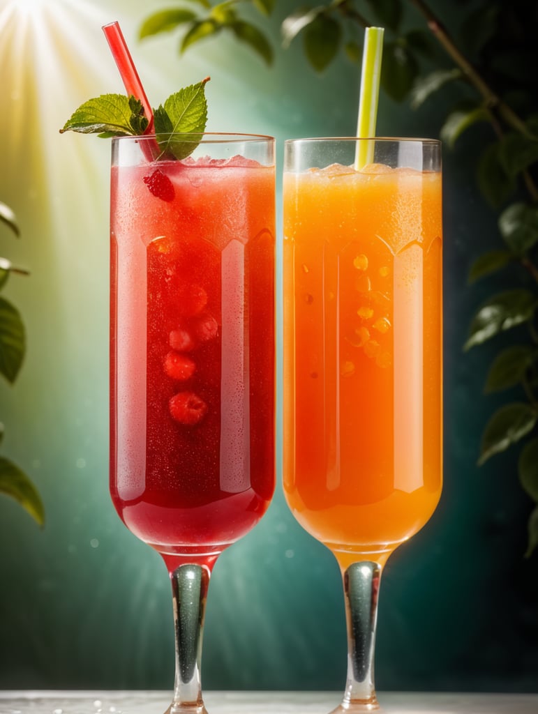 Translucent frozen juice stick on a stick, bright fluorescent color, Translucent frozen juice with small pieces of fruit frozen inside, a jelly-like substance, on a bright light background, professional shot, advertising shot, contrasting light, bright colors