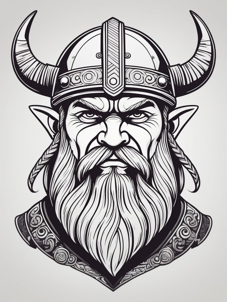 draw a single viking stylistic line character with cartoon style