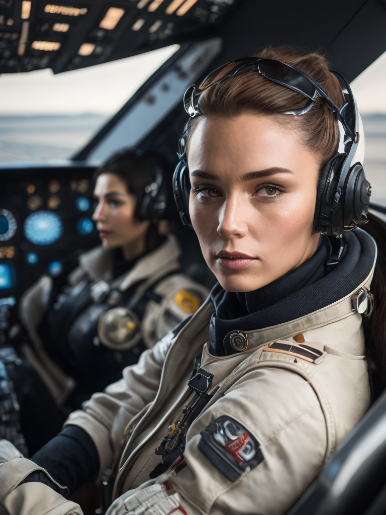 Cyborg pilot russian women, interior cockpit, hyperdetailed, by john blanche