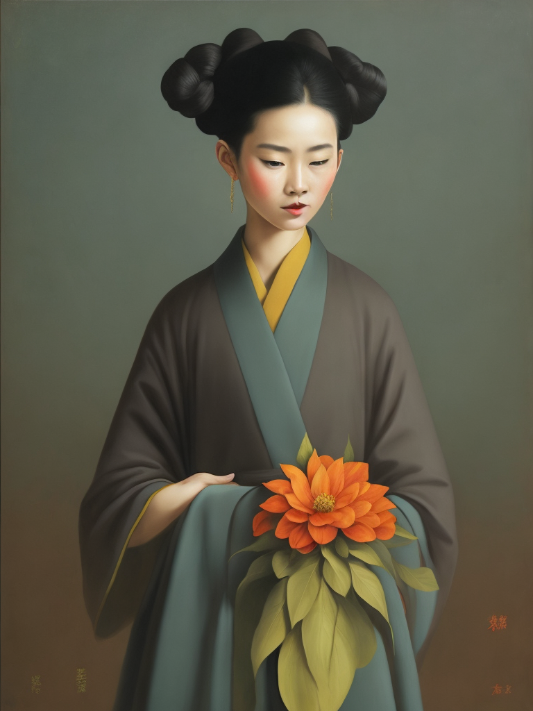 a women with a flower illustration, painting, china, style of Liu Ye