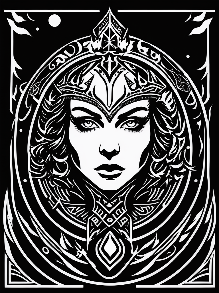 A vector art of a queen viking tattoo, black and white