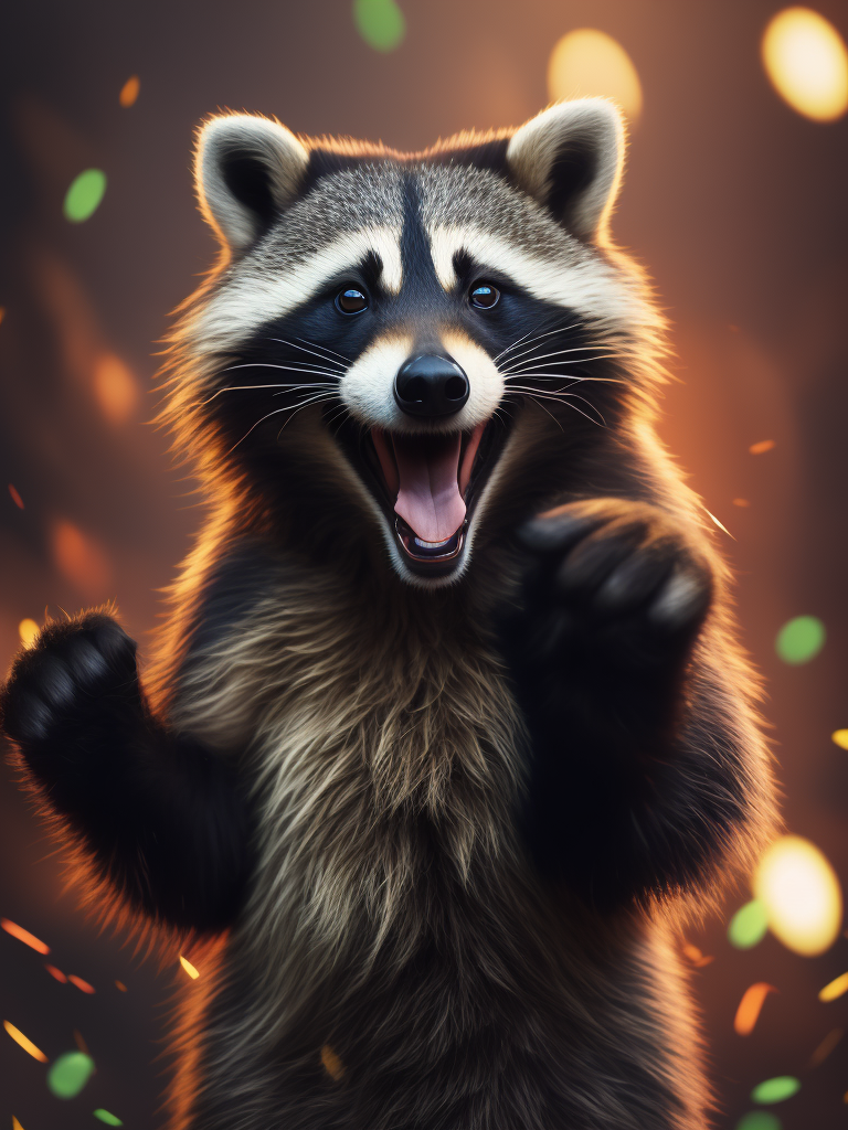 Party racoon waving