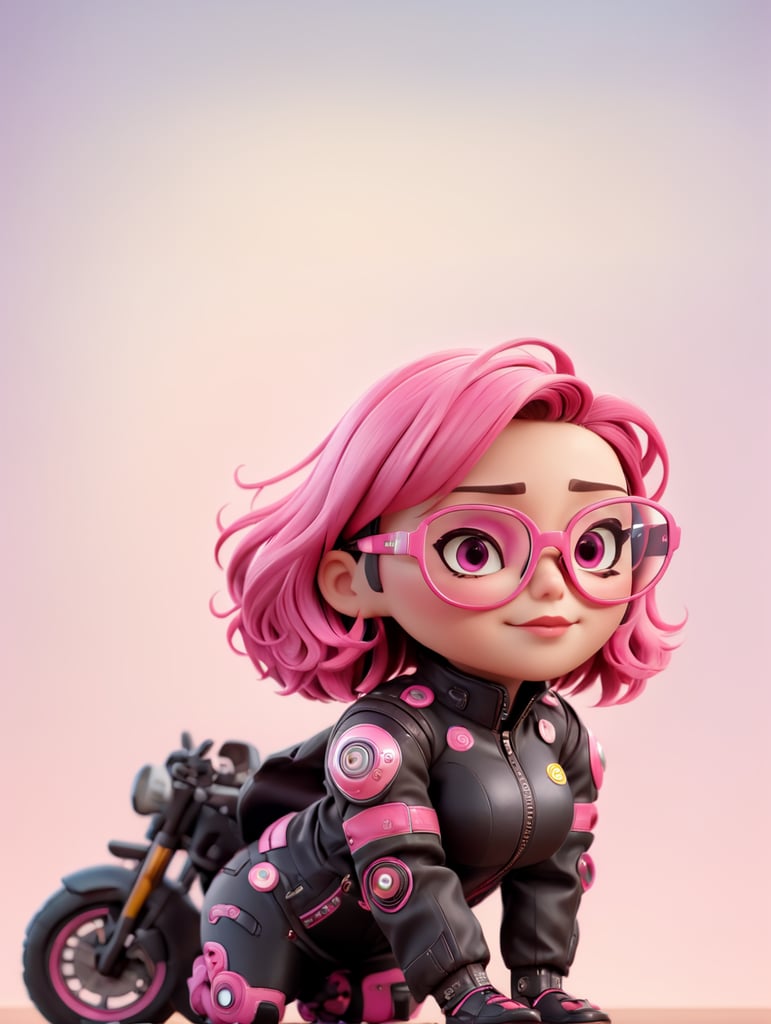 cyborg android, dressed in pink glasses and a leather jacket