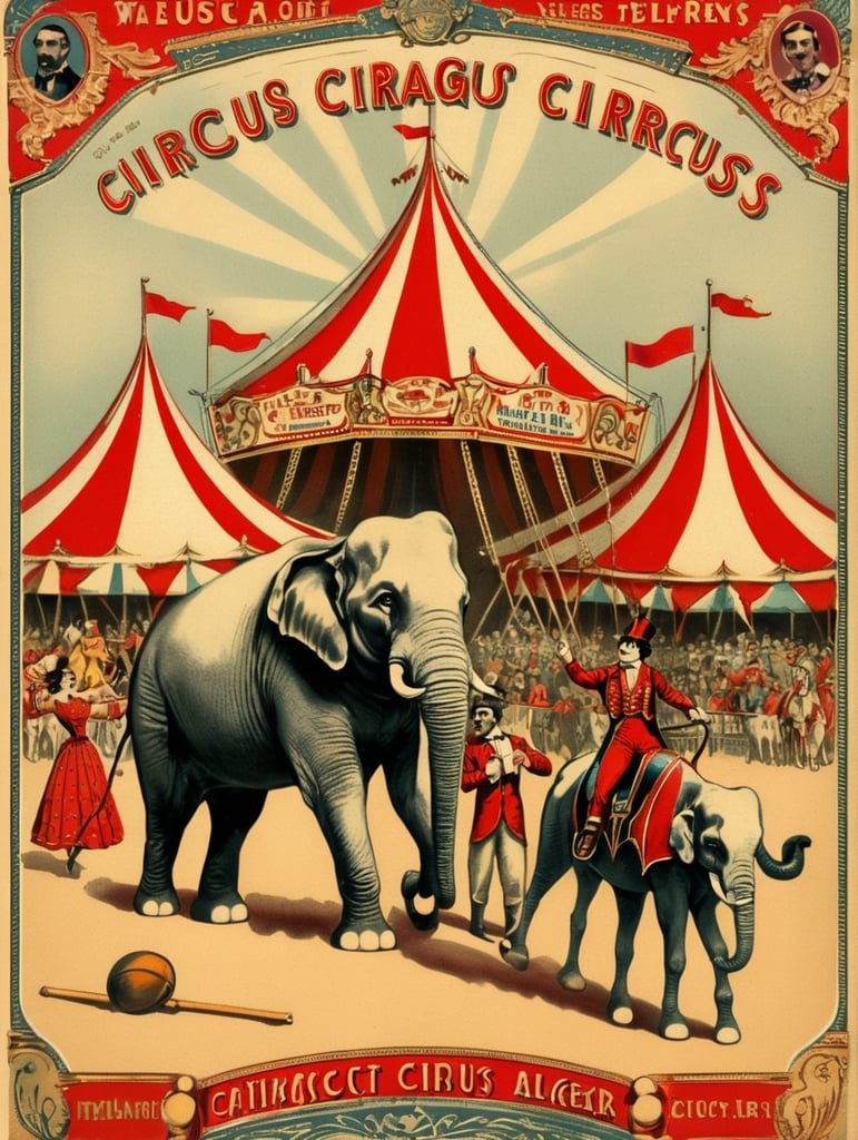 vintage Circus postcard illustration