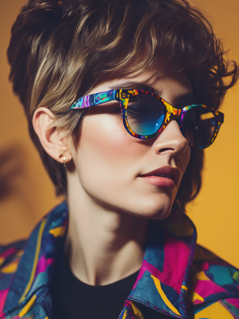 Carole-Anne Kast wayfarer glasses brightly patterned jacket vivid colors saturated colors contrast color fashion icon rockstar style iconic image music legend