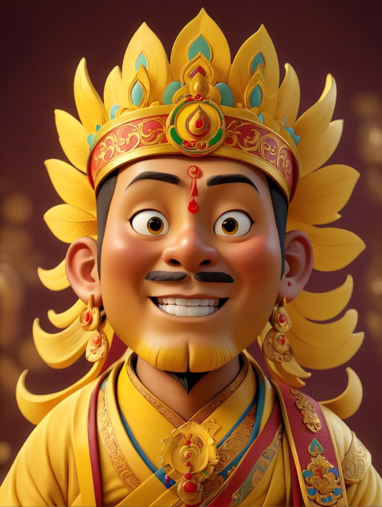The portrait of the Tibetan deity the Yellow Jambala, Ever majestic, serene, and bright.