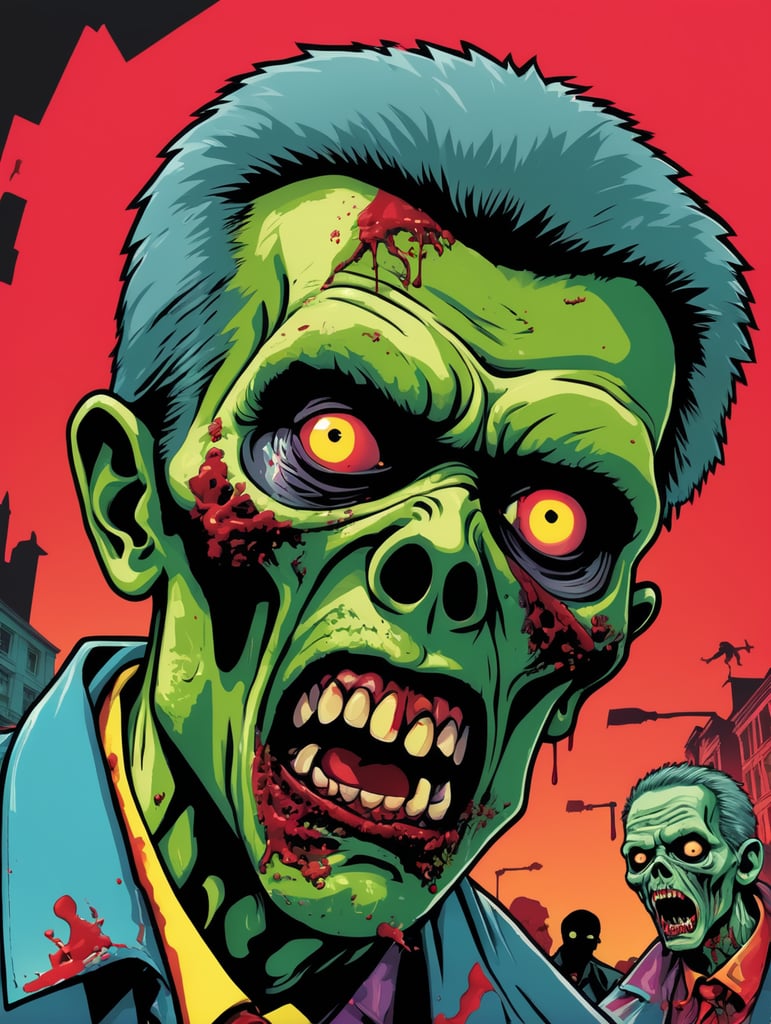 Pop art illustration, zombies running through the streets