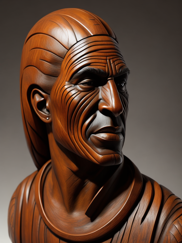 a redskin american carved from the dark reed wood, detailed, deep carving, handcrafted