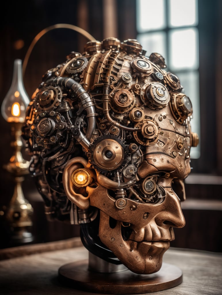 human brain made by a skilled craftsman in medieval steampunk style