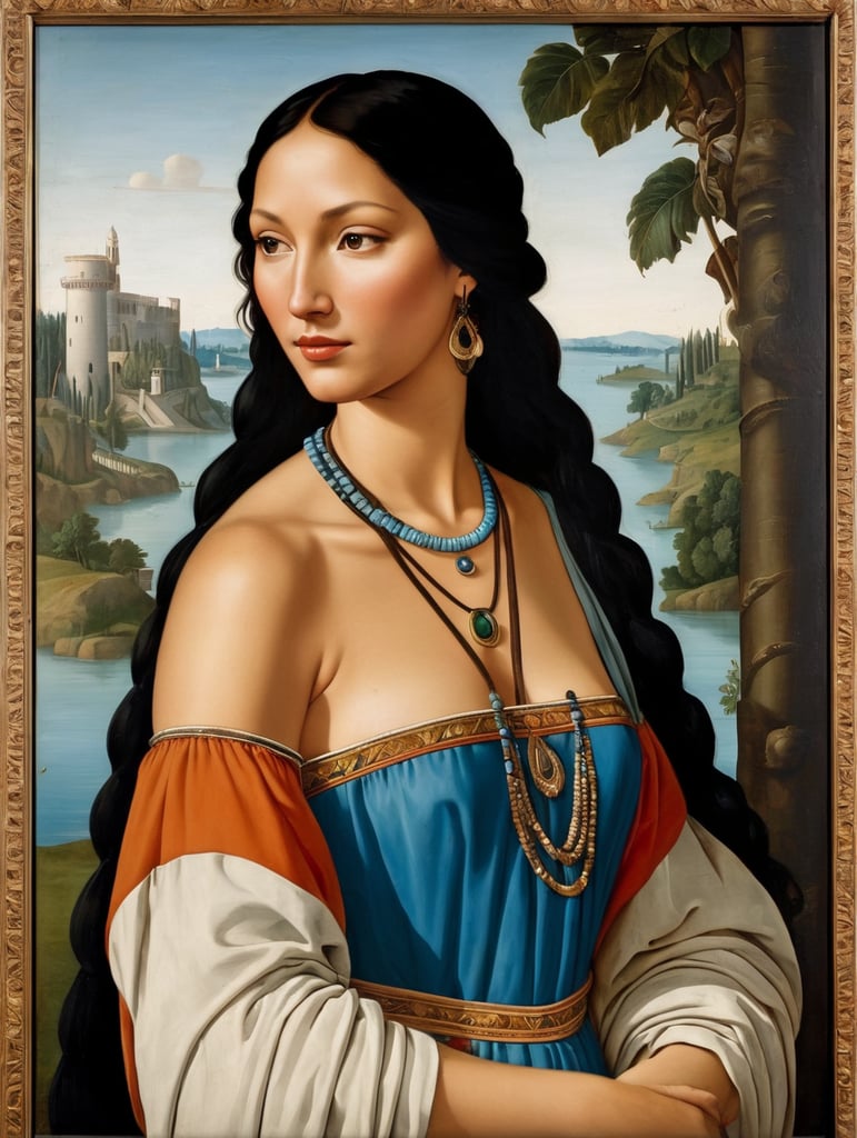 Pocahontas, Painting Oil Italy 15th Century, style of Sandro Botticelli