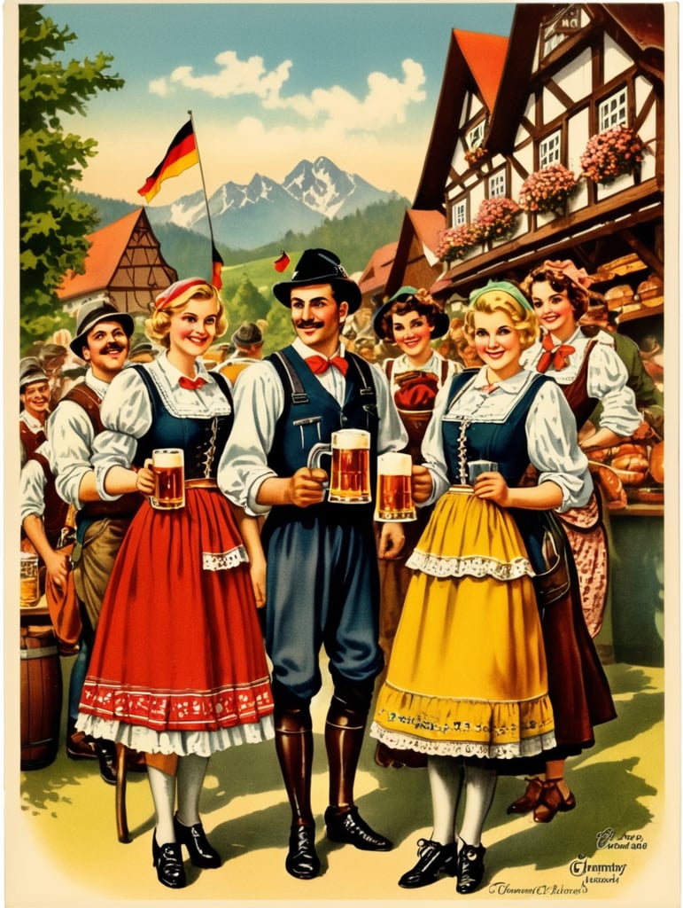 Germany, vintage Octoberfest postcard illustration