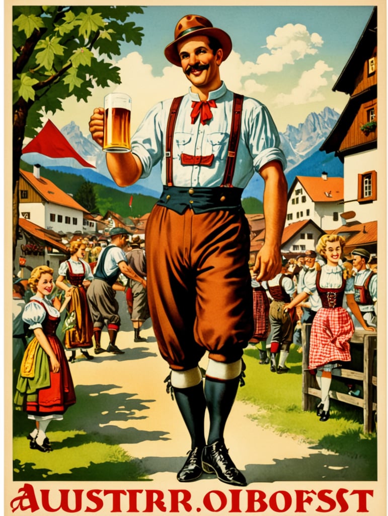 Austria, vintage Octoberfest postcard illustration