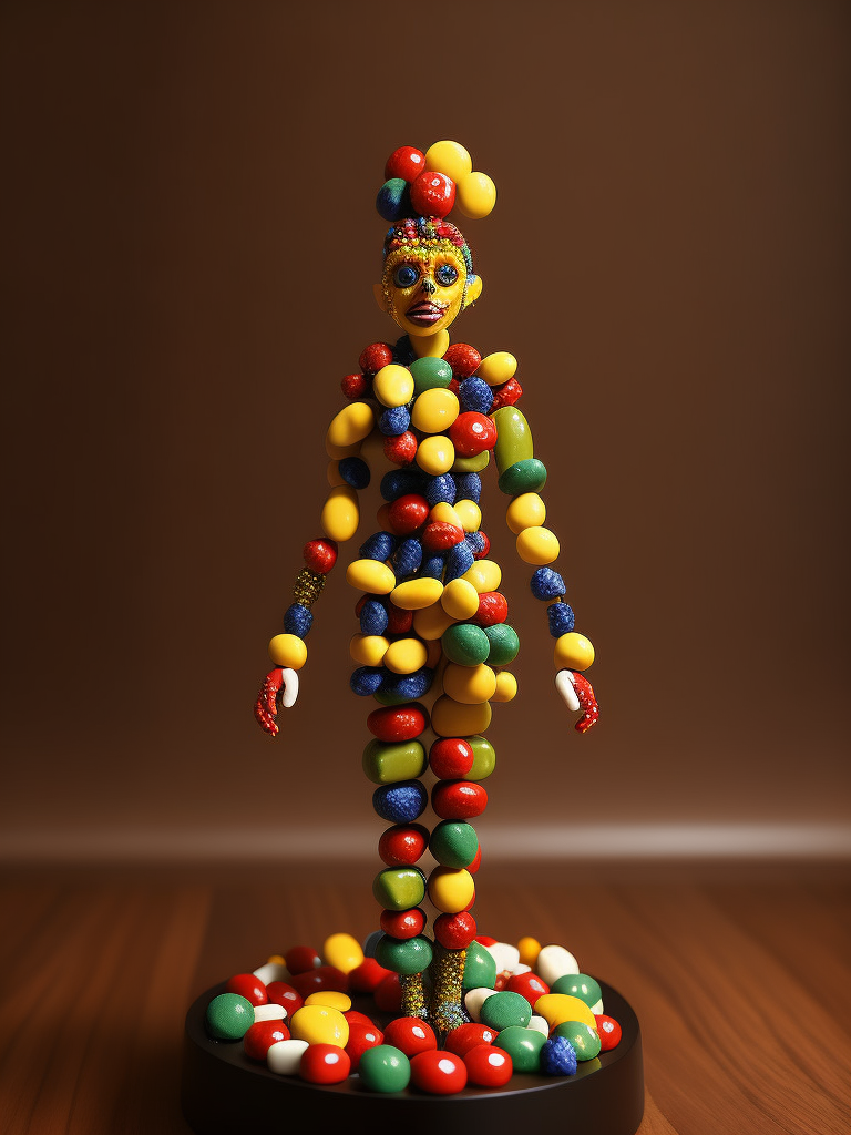 Abstract female humanoid made out of candies, sweets and chocolates