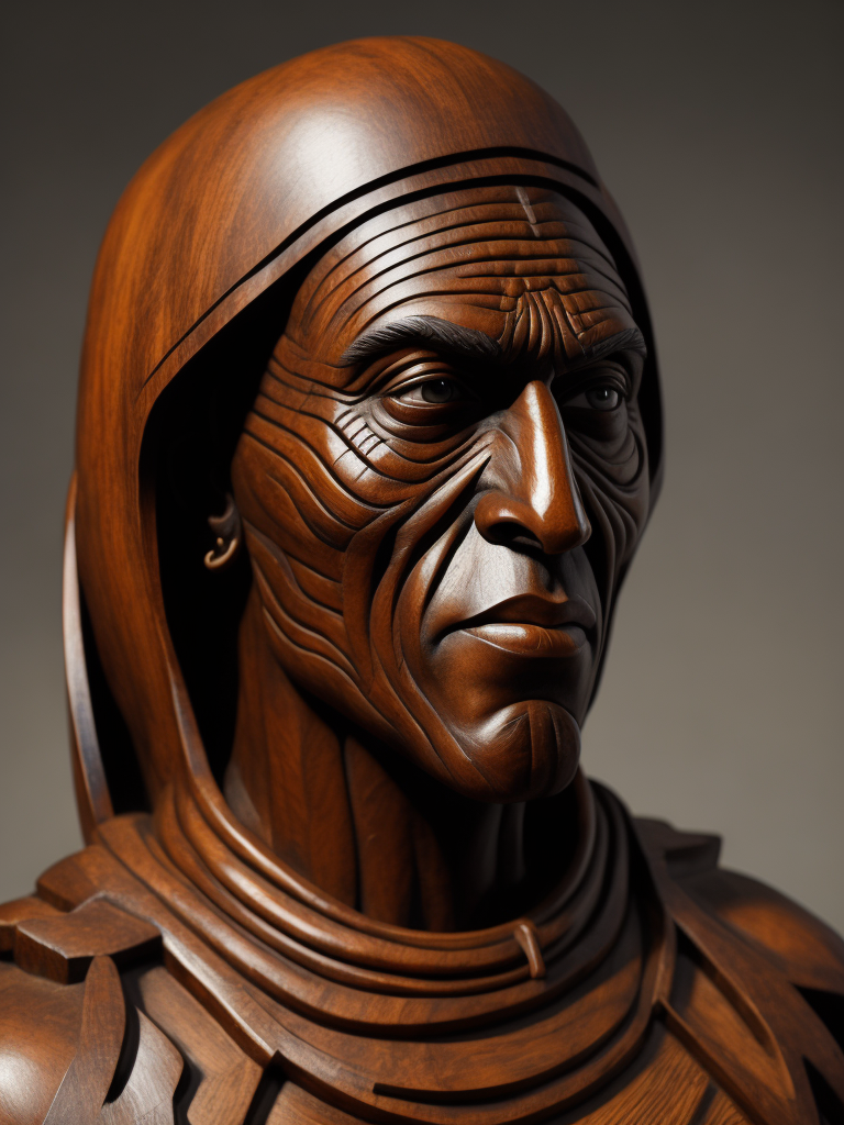 a redskin american carved from the dark reed wood, detailed, deep carving, handcrafted