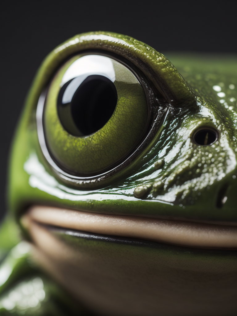 A close-up of a green frog's eye. macro