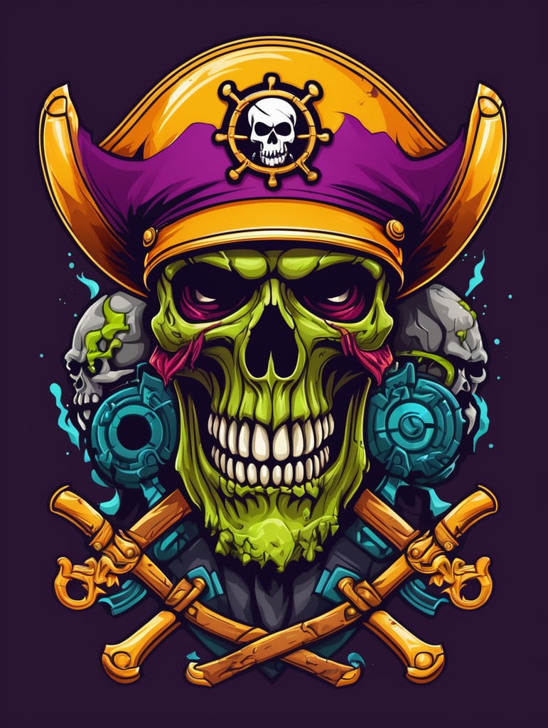 Zombie skull captain pirate mascot logo, e-gaming, bright colors, Gaming Logo, vector image