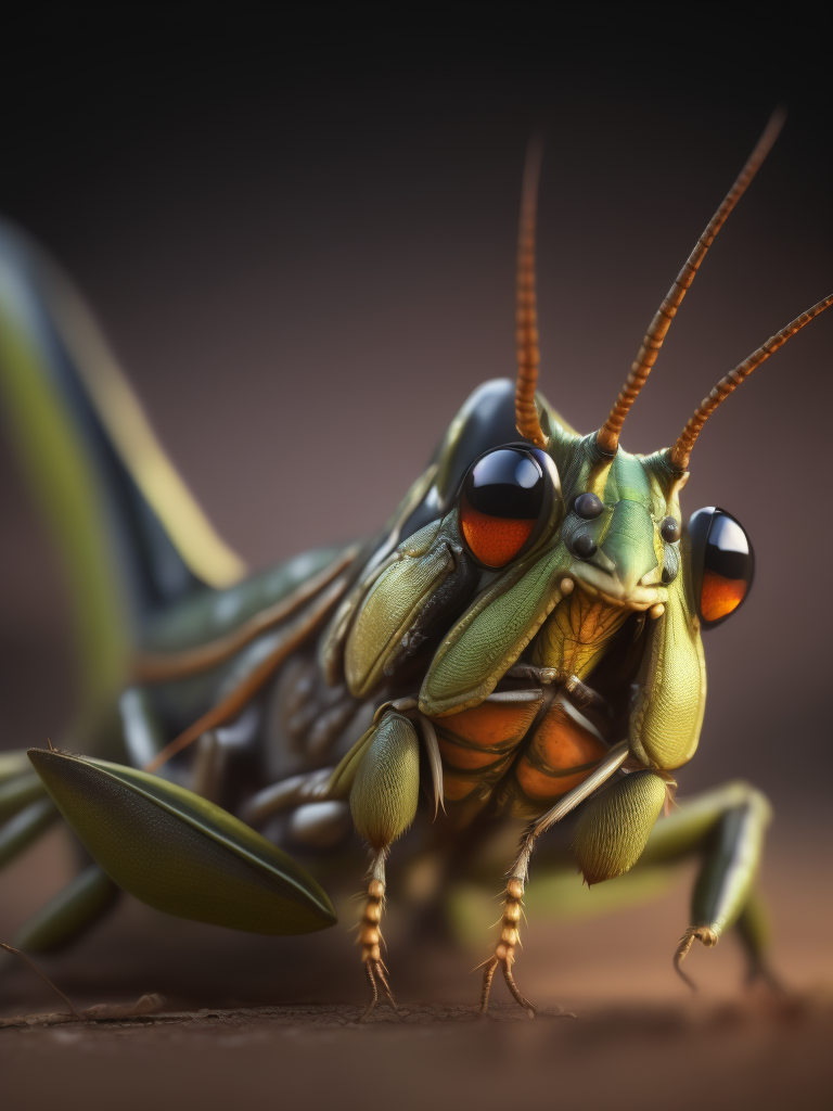 Grasshopper macro photography, close-up, high-quality details, deep focus, professional shot