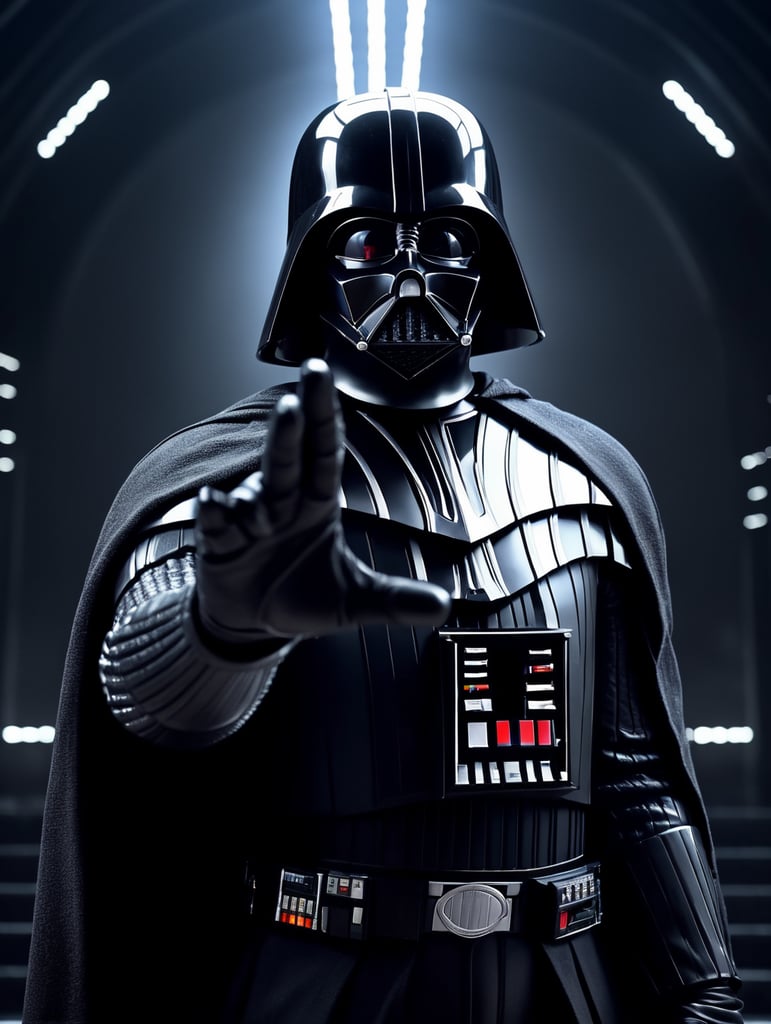 Darth Vader making hand heart gesture to the Death Star