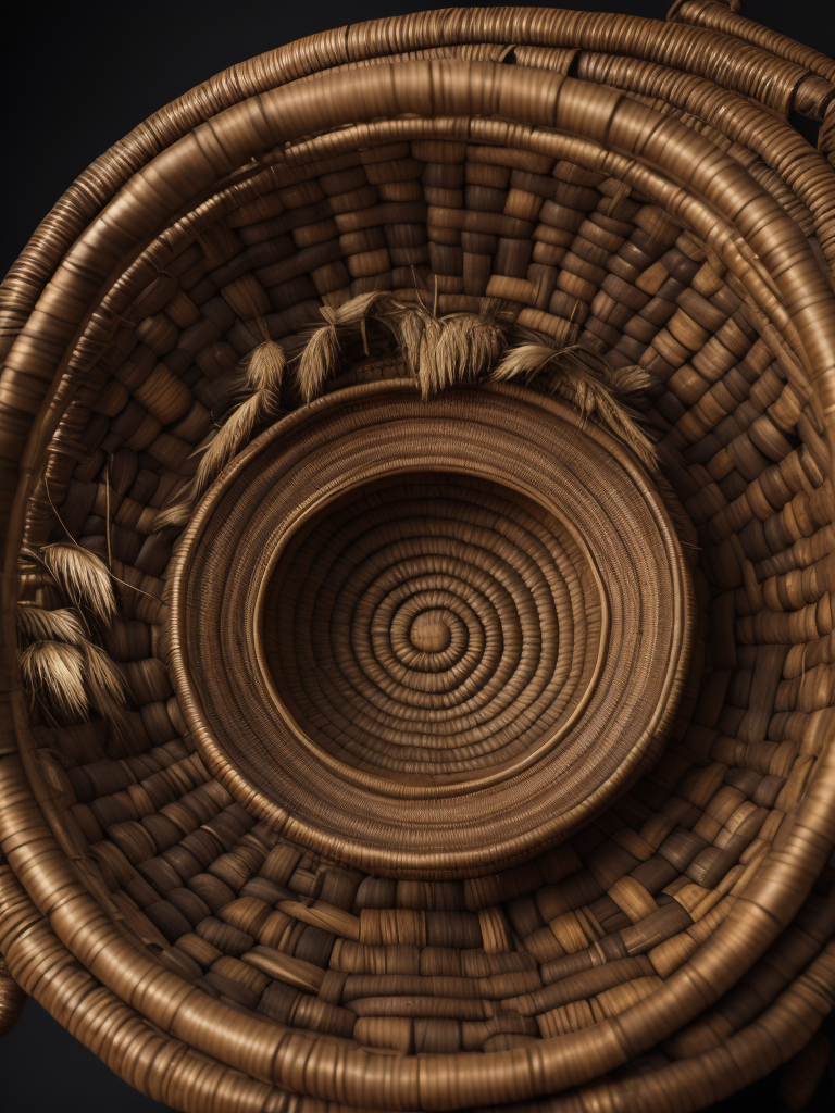Foto de artesanía precolombina, una canasta hecha a mano con hojas de palma seca