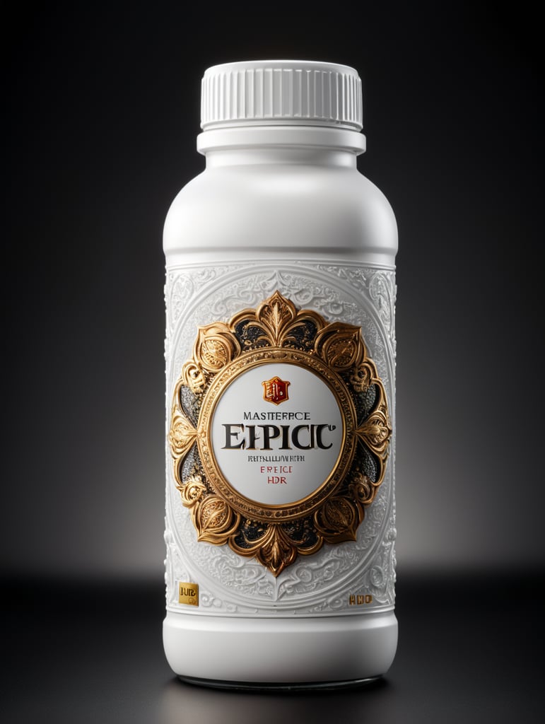 product photography in a White background, white supplement bottle side view, without a label, realistic, Object in the center of the image