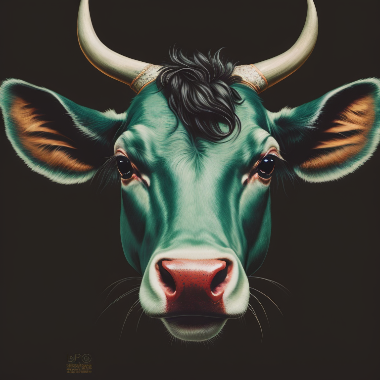 cow smile, portrait, hoodie, green mohawk, vintage, photorealistic illustration, vector, flat, isolated on white background, Painting, Oil, Still Life, Botanical, Italy, style of Giuseppe Arcimboldo