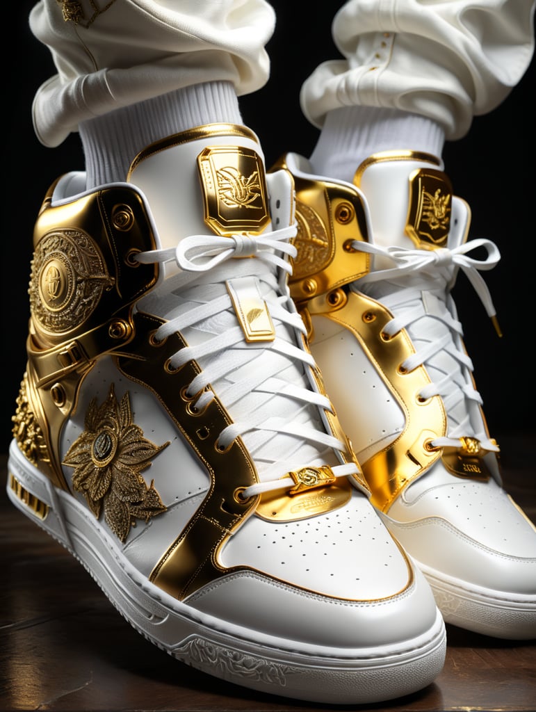 sneaker fashion white and gold divine sneakers shoe design high end footwear fashion inspiration luxury sneakers limited edition golden sneakers fashionable footwear