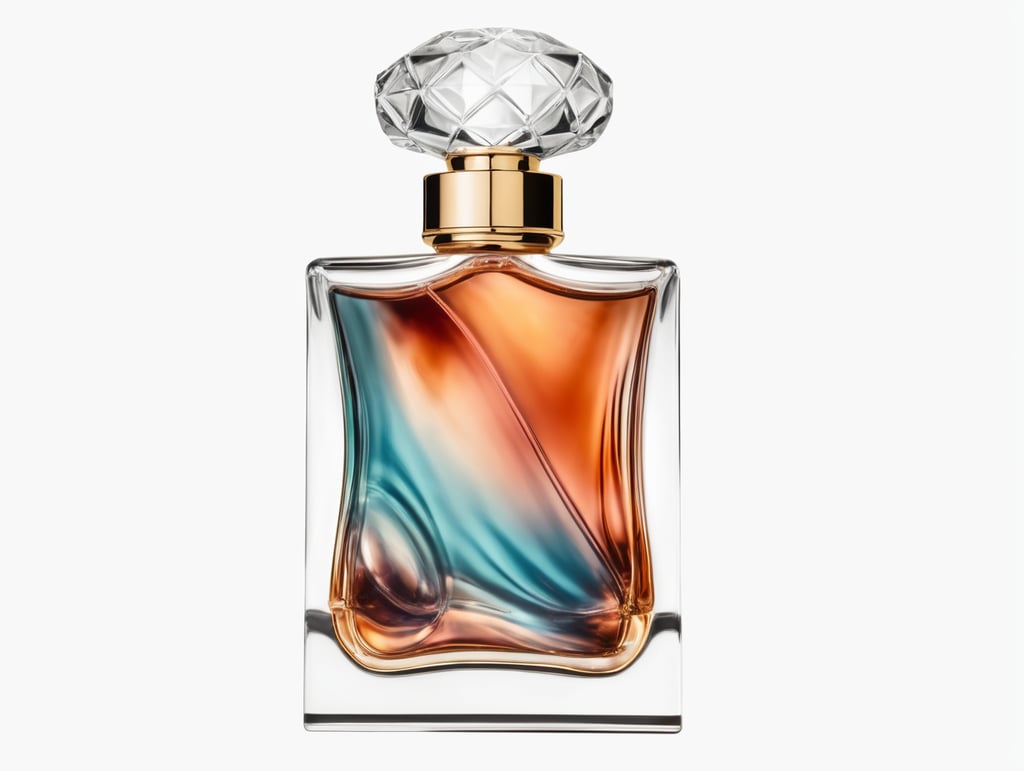 professional photography of a luxury perfume bottle , no background, no label, clear, mockup