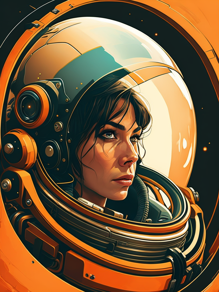 Astronaut comic art, comic book cover art, photorealistic ink art, techno sci fi, maximalist surrealism
