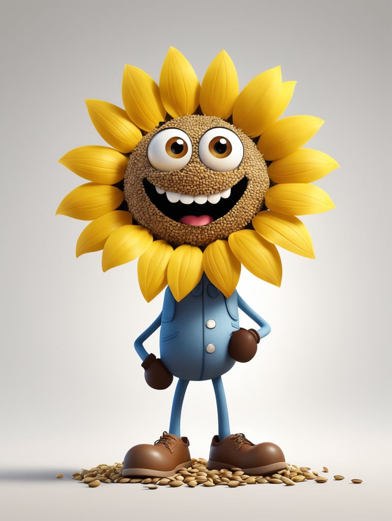 draw sunflower seed character, 3d pixar style, white background