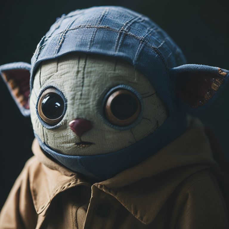 самодельная шитая лоскутная игрушка с глазами-пуговицами, грязная и рваная