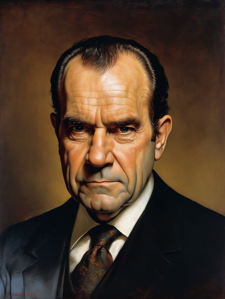 Portrait of Richard Nixon by Rembrandt Harmenszoon van Rijn, sad face, America, so sorry