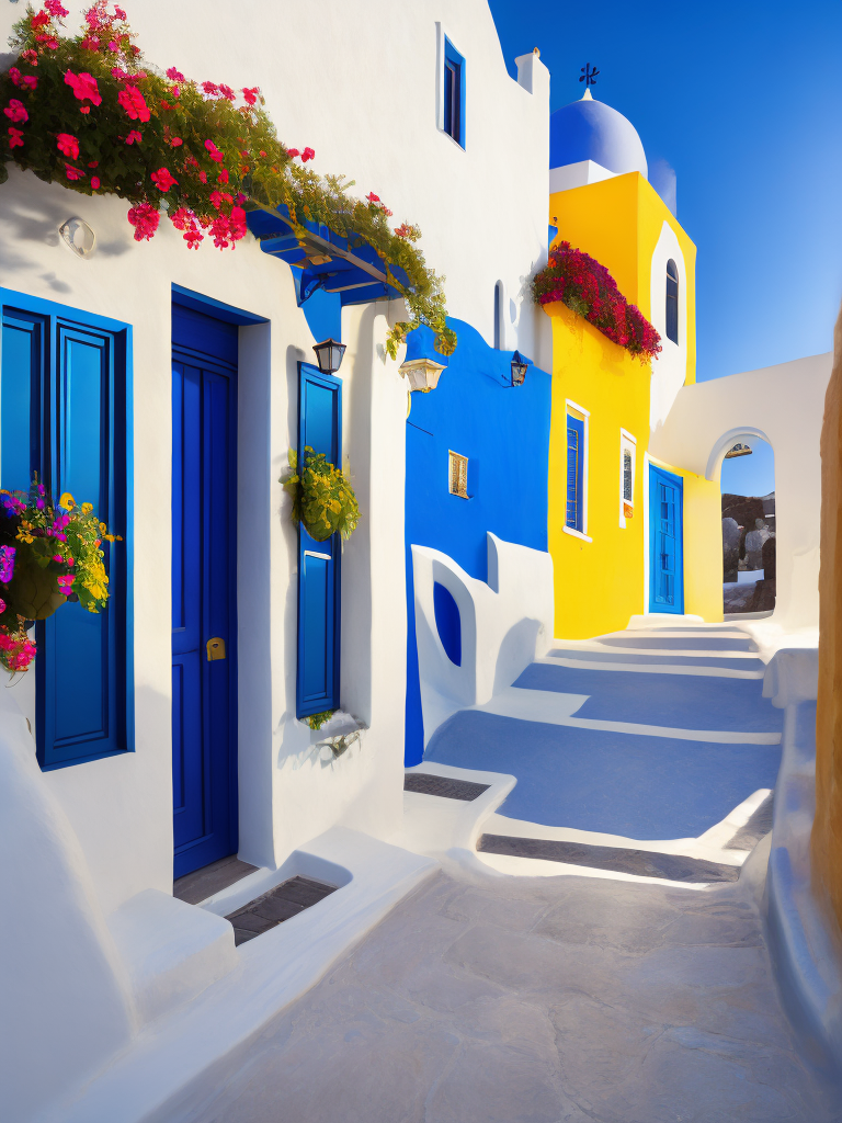 Greece Santorini, Vibrant colors, High detail,